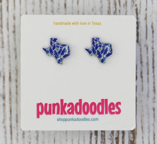 Texas Shape Bluebonnet Design Earrings