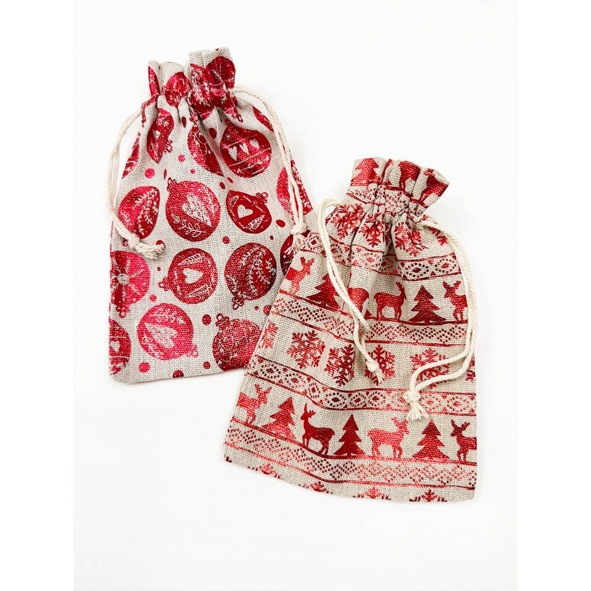 Foil Printed Christmas Theme Drawstrings Bags