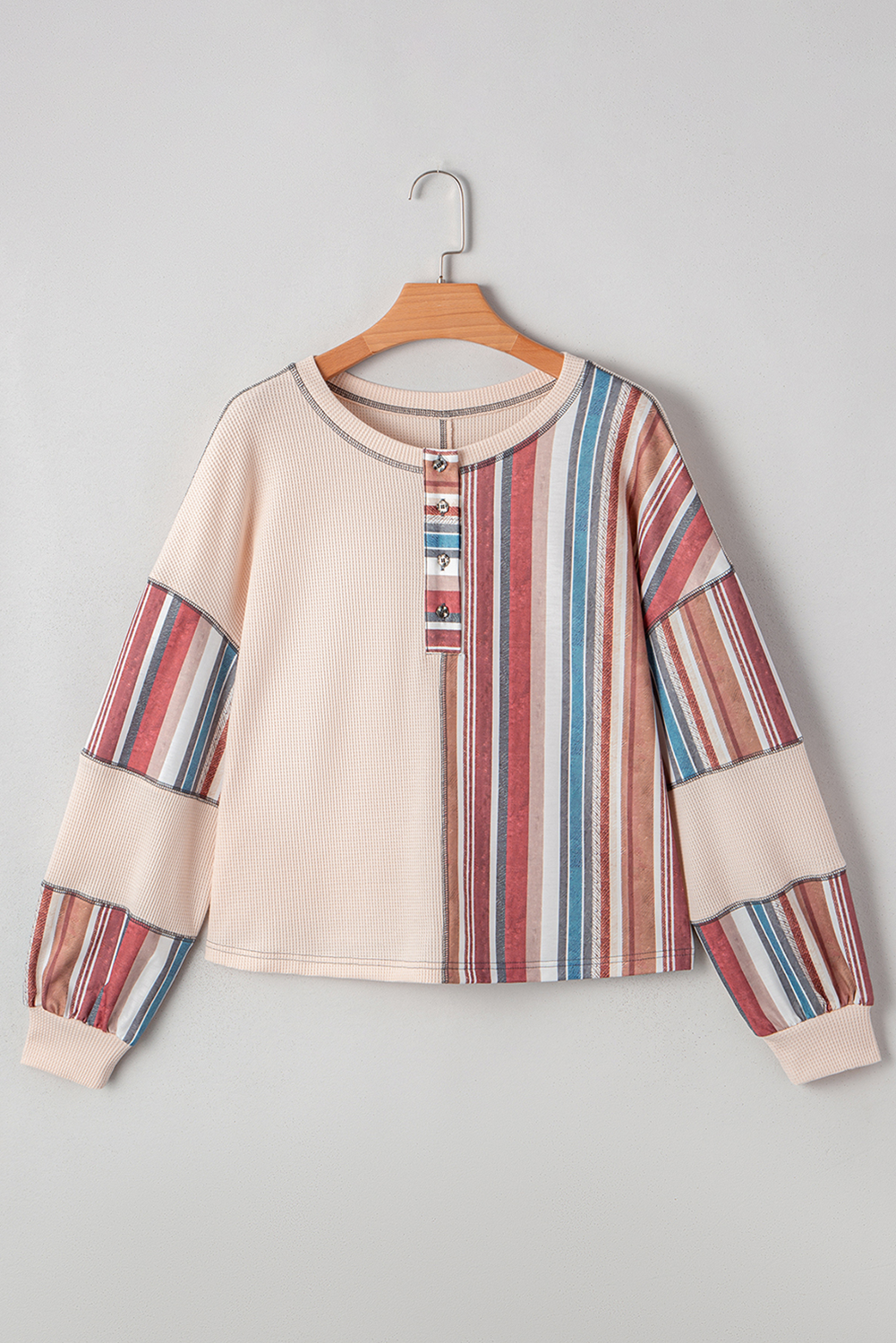 LDC Waffle Patchwork Exposed Seam Raw Edge Casual Knit Top