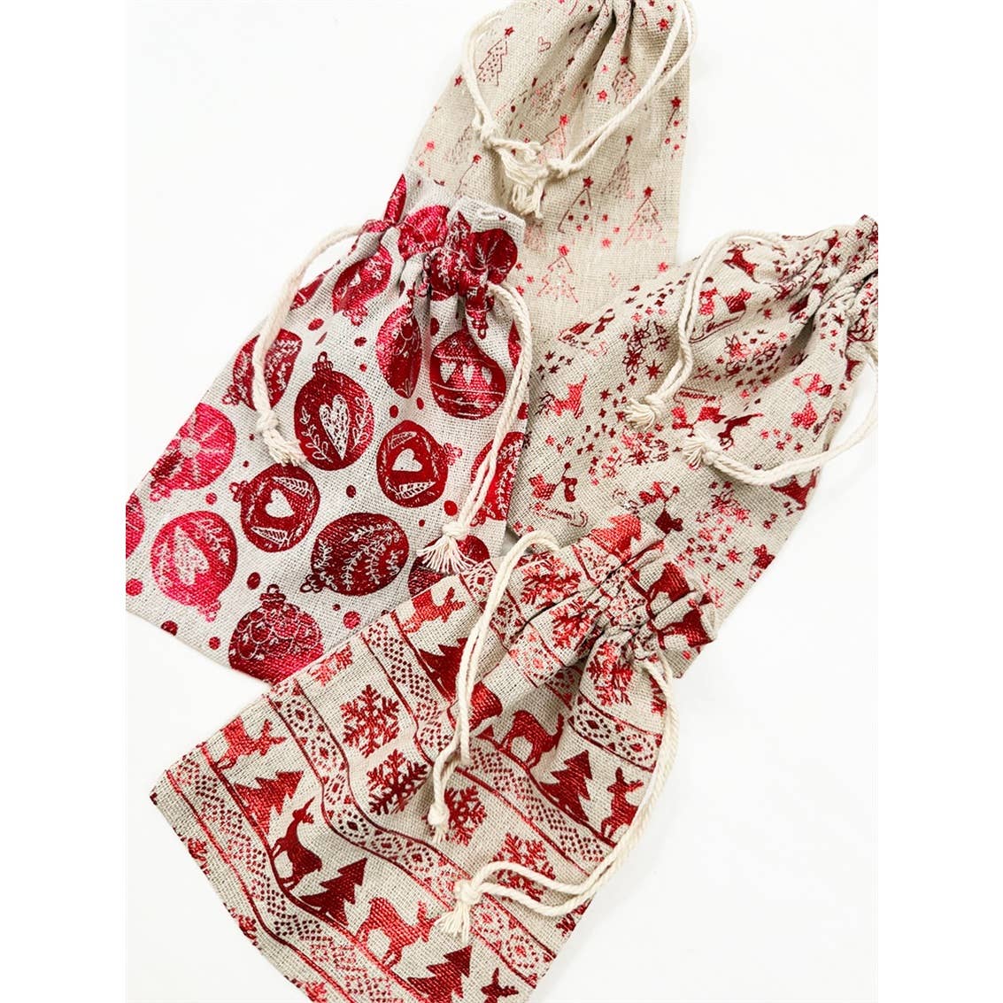 Foil Printed Christmas Theme Drawstrings Bags