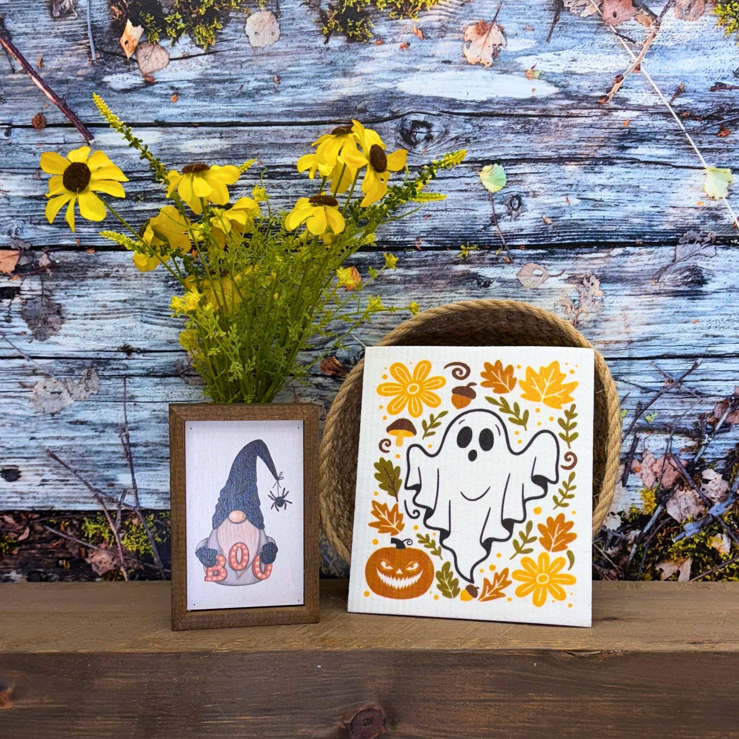 Ghost and Acorn Fall Pattern Swedish Dishclothes Fall Decor