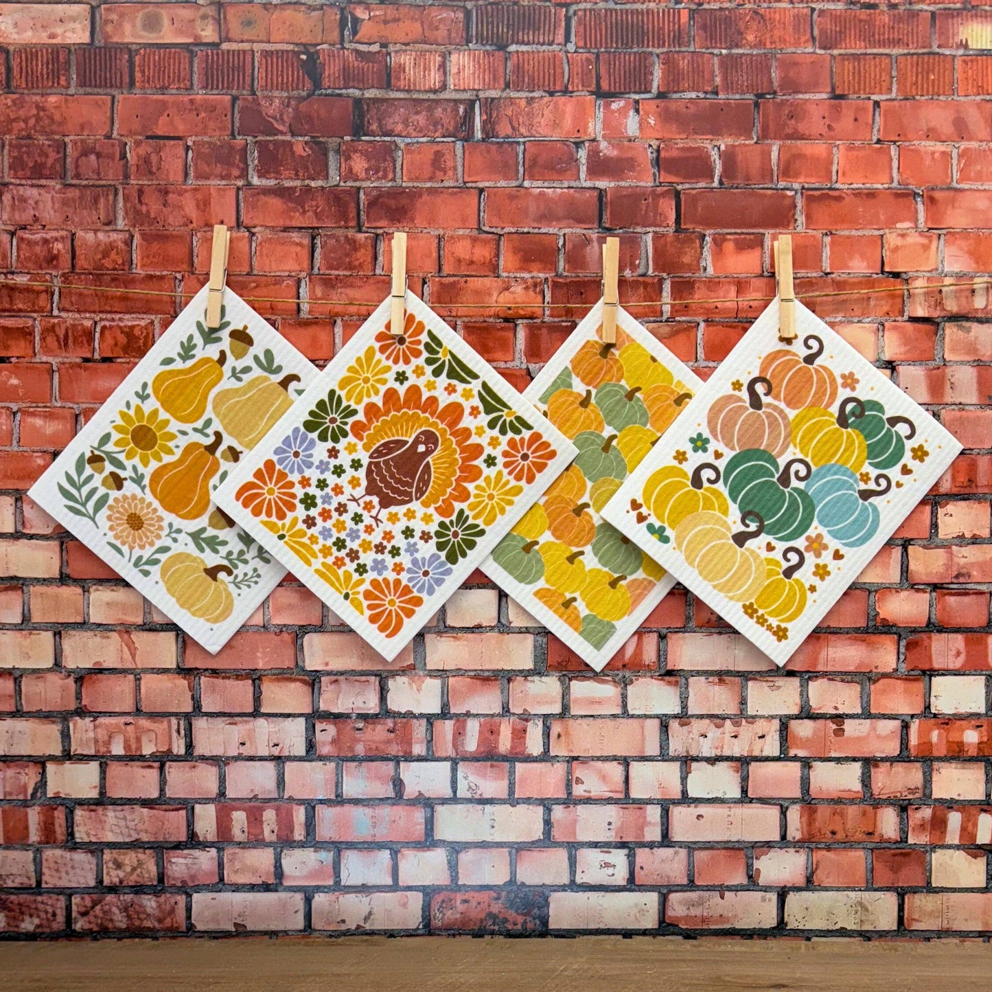 Fall Turkey With Mums Swedish Dishcloths - Fall Decor