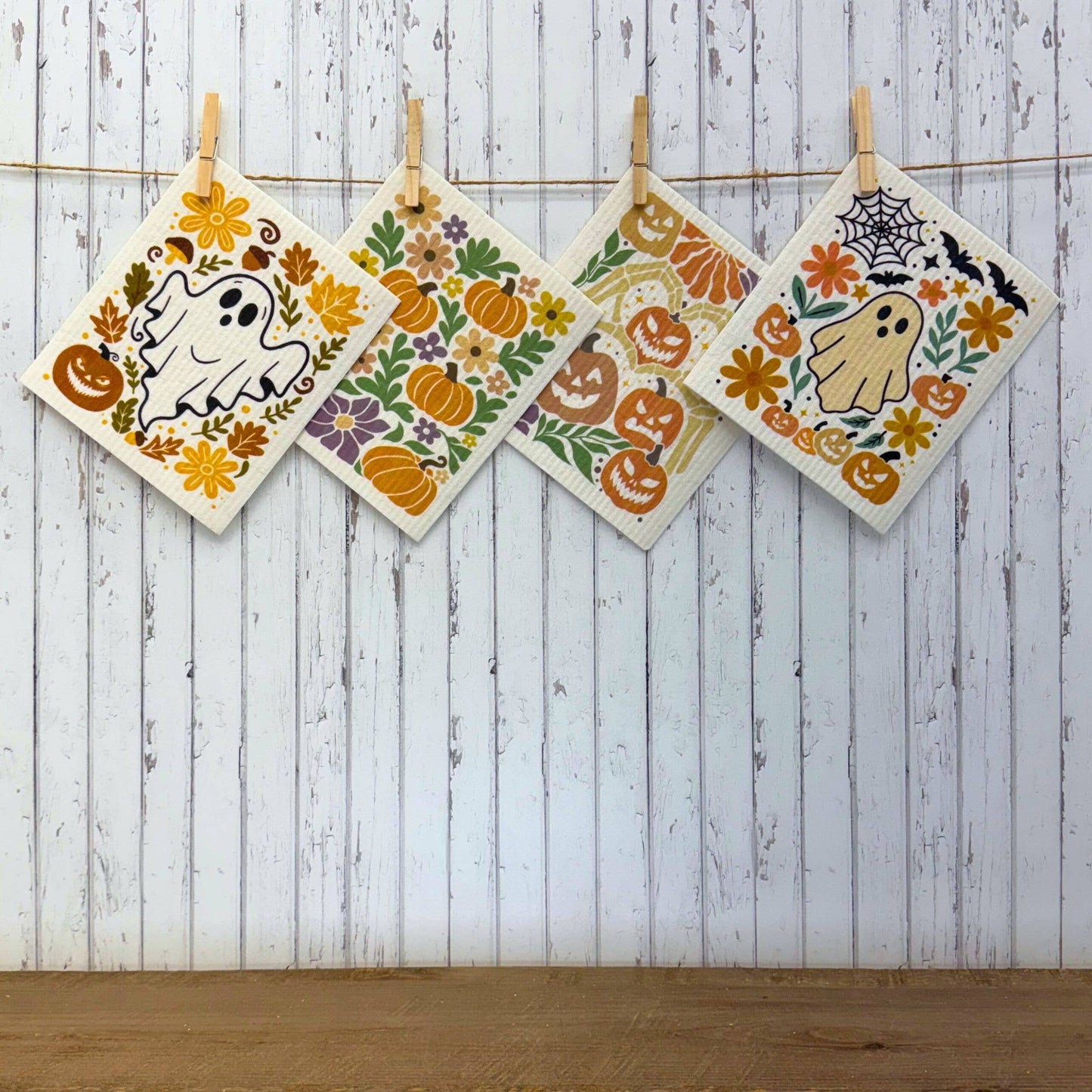 Ghost and Acorn Fall Pattern Swedish Dishclothes Fall Decor