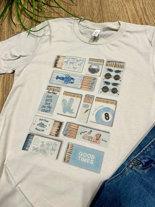 Blue Coastal Match Box Graphic Tee