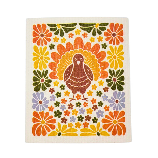 Fall Turkey With Mums Swedish Dishcloths - Fall Decor
