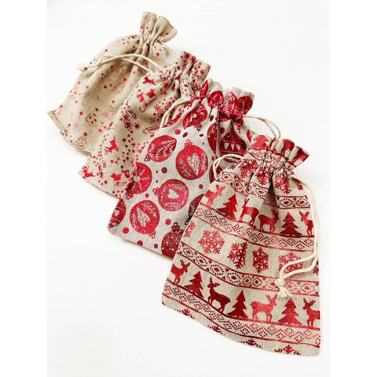 Foil Printed Christmas Theme Drawstrings Bags