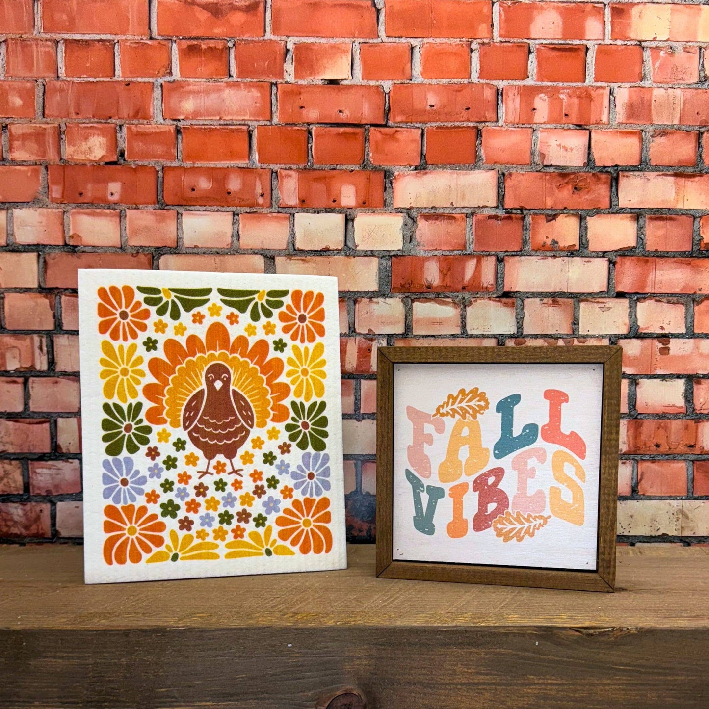 Fall Turkey With Mums Swedish Dishcloths - Fall Decor