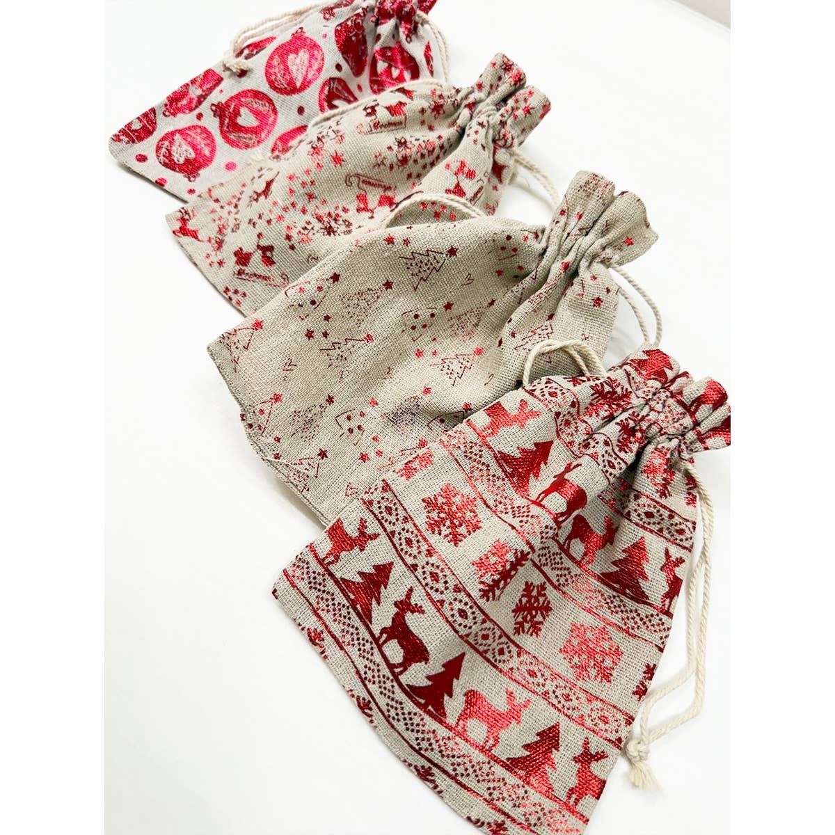 Foil Printed Christmas Theme Drawstrings Bags