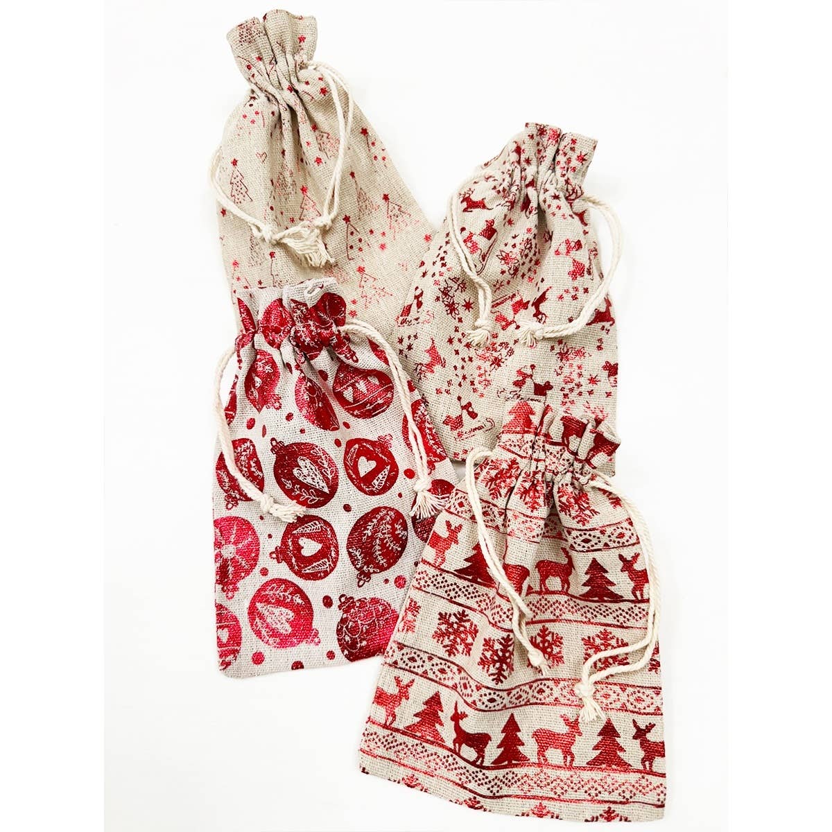 Foil Printed Christmas Theme Drawstrings Bags