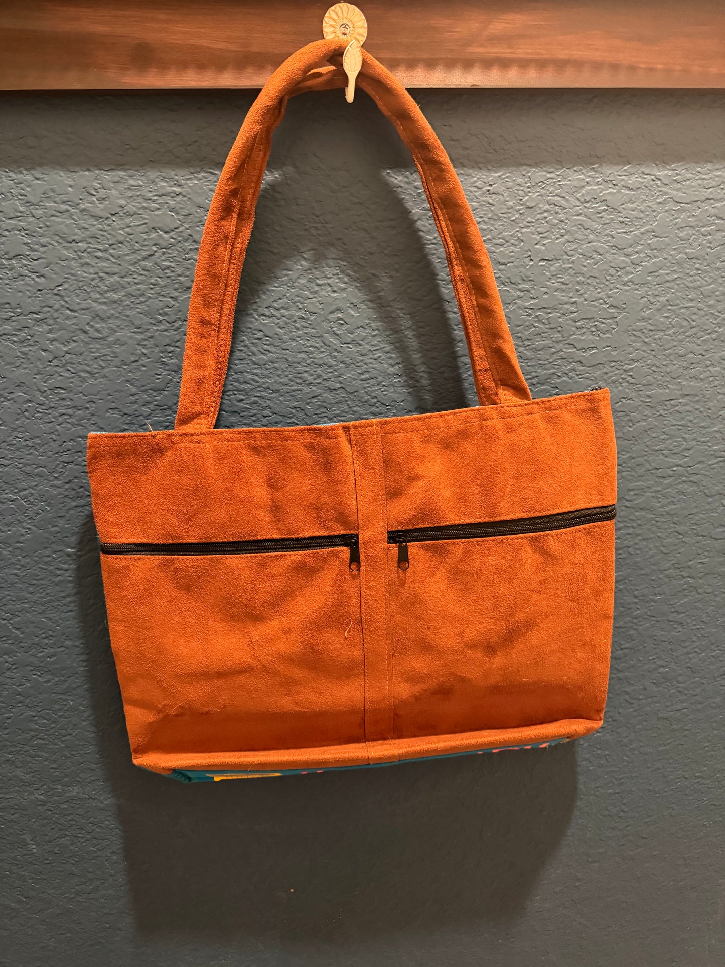 Embroidered Floral Toucan Large Suede Purse Tote Bag