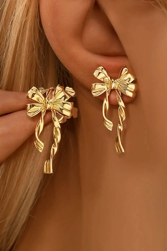 Fashion-W Bow Knot Plated Alloy Stud Earrings
