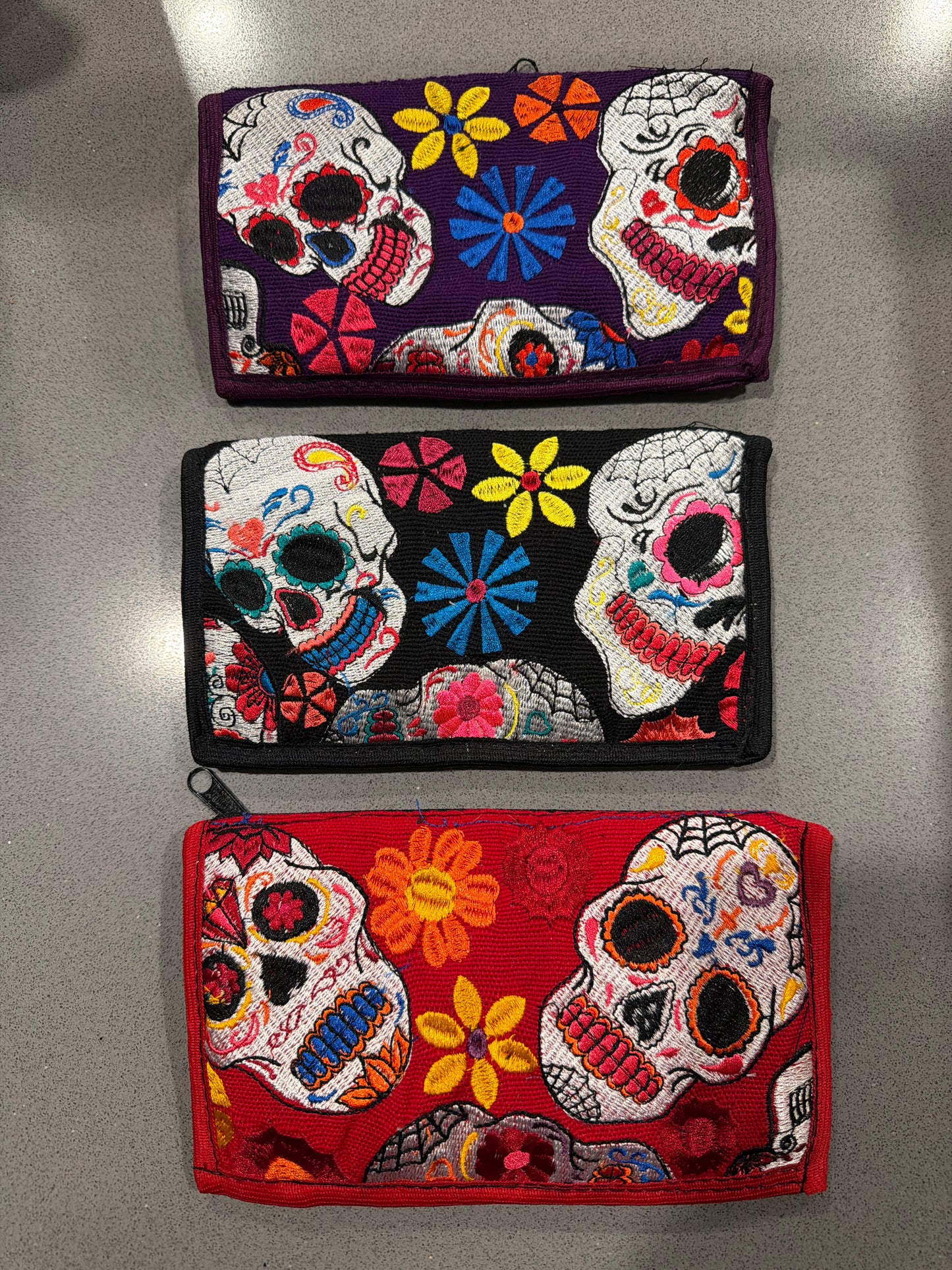 Embroidered Sugar Skull Eyeglasses Pouch Soft Case w/ Strap