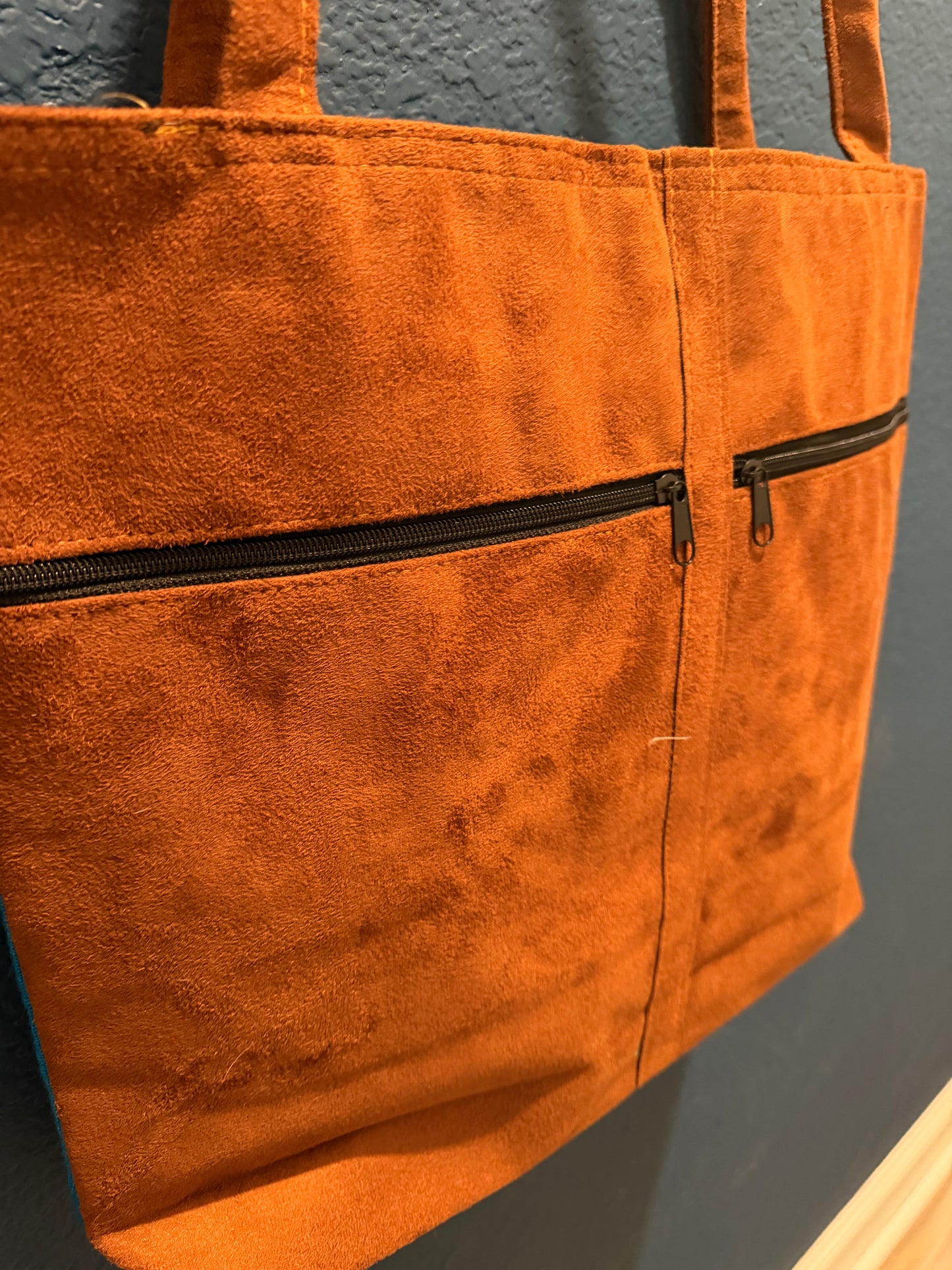 Embroidered Manatee Sea Animals Large Suede Purse Tote Bag